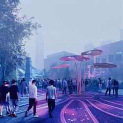 Pedestrian Level view of Ken Whillans Square
